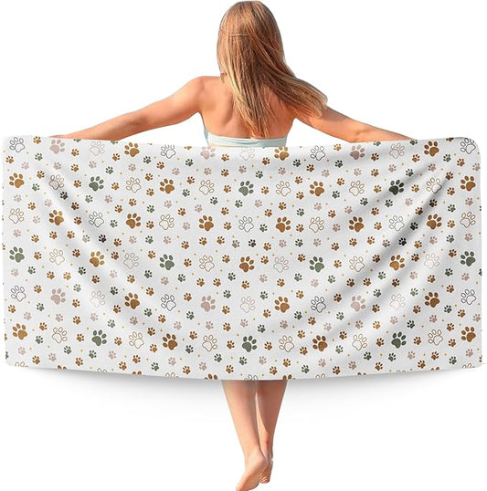 Cute Paws Dog Cat Pet Farmhouse Beach Towel Gifts for Women Dog Lovers Owner, Rustic Microfiber Quick Dry Travel Sand Free Beach Towels Oversized Decor for Bathroom Swimming Pool 30x60 Inch