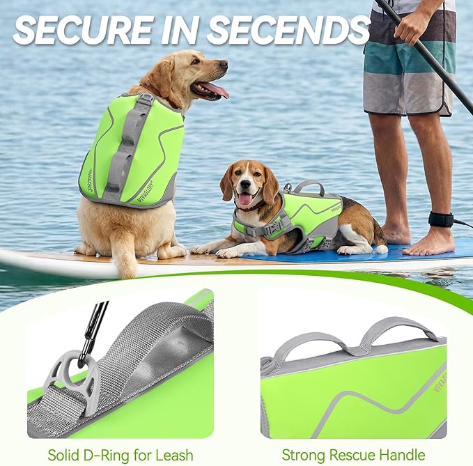 VIVAGLORY Neoprene Dog Life Vest, Dog Life Jacket for Swimming & Boating, Lightweight & Buoyancy for Puppy Doggy, Swimming Vest with Handle, L, Bright Yellow
