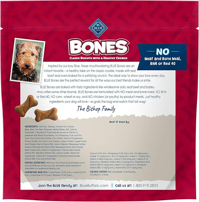 Blue Buffalo Bones Natural Crunchy Dog Treats Mini Dog Biscuits Beef, 12oz. Bag, 4 Count