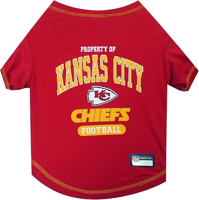 NFL Kansas City Chiefs Dog T-Shirt for Pets, Size Large. Officially Licensed Pet Shirt with Team Logo, Soft Stretchable Comfort Fit Apparel for Dogs & Cats