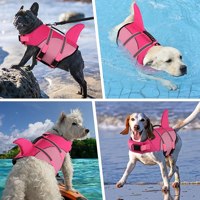 Doglay Shark Dog Life Jacket with Superior Buoyancy and Rescue Handle, Adjustable Dog Life Vests for Boating Swimming, Pet Flotation Vest for Small Medium Large Dogs