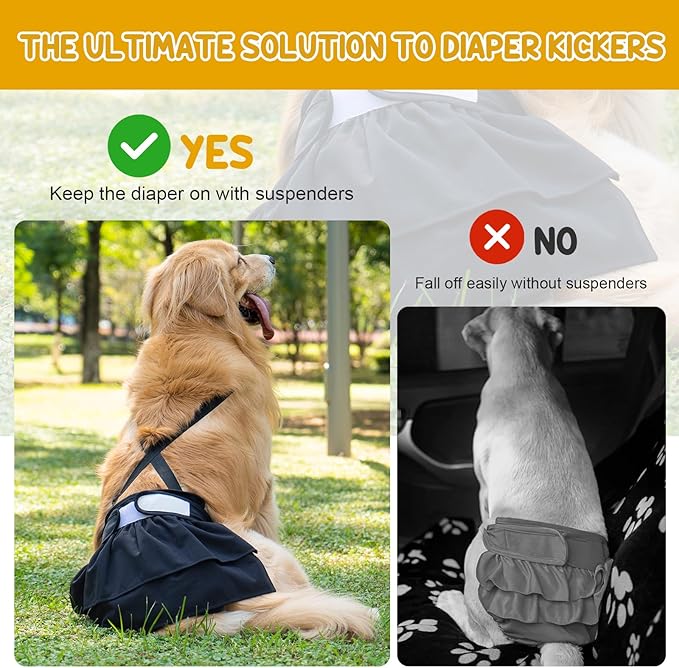 3 Pack Avont Washable Female Dog Diaper with Suspender, Reusable Girl Doggie Diapers for Small Medium Large Doggy in Heat Cycle Period Incontinence -M