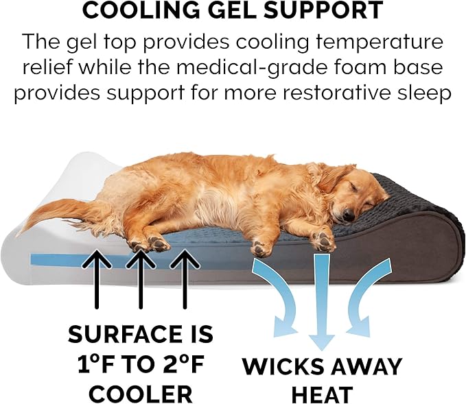 Furhaven Cooling Gel Dog Bed for Large/Medium Dogs w/ Removable Washable Cover, For Dogs Up to 38 lbs - Ultra Plush Faux Fur & Suede Luxe Lounger Contour Mattress - Chocolate, Large