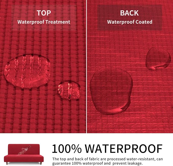 Easy-Going 100% Waterproof Futon Cover, Dual Waterproof Couch Cover for Futon, Stretch Jacquard Sofa Cover, Leakproof Furniture Protector for Kids, Pets, Dog and Cat (Medium, Christmas Red)