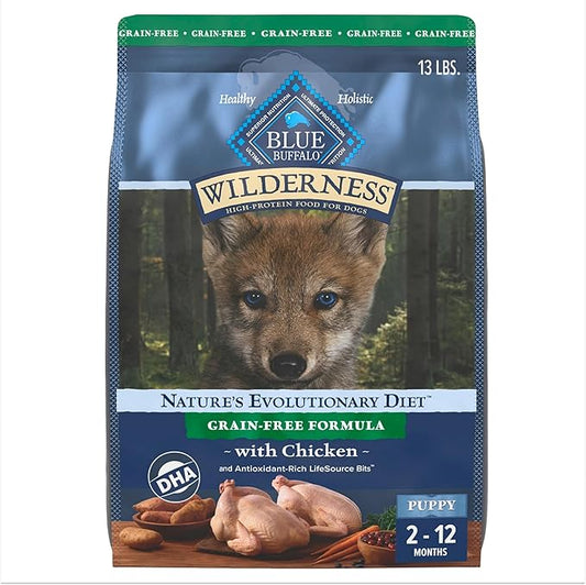 Blue Buffalo Wilderness Puppy High-Protein Dry Dog Food with Real Chicken, Grain-Free, Made in The USA with Natural Ingredients, Chicken, 13-lb. Bag
