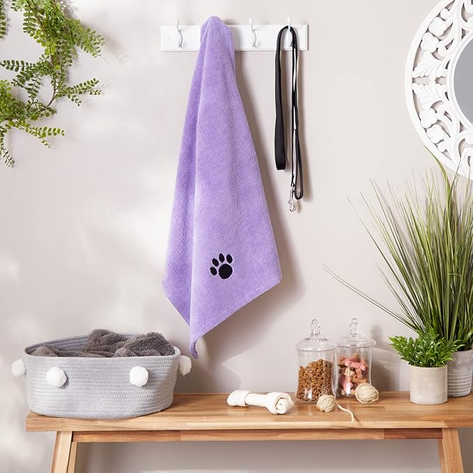 Bone Dry Pet Grooming Microfiber Towel, Embroidered Collection, X-Large,41x23.5, Lavender (Pack of 12)
