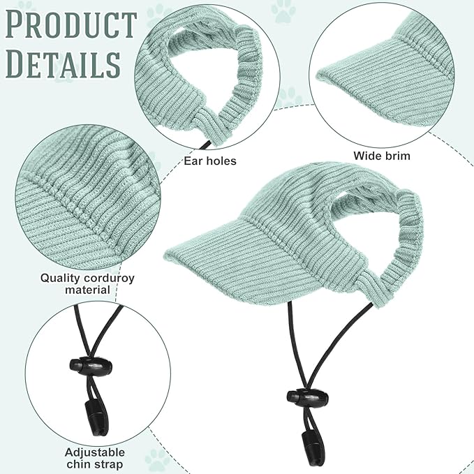 Jadive Medium Dog Sun Hat with Ear Holes, Dog Cat Sunglasses with Anti-Slip Silicone Rope Baseball Cap Adjustable Puppy Sunbonnet Headdress Beach Visor Hat for Puppies Summer Outdoor(Green)