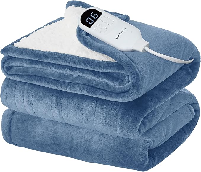 Bedsure Electric Blanket Twin - Soft Flannel Heated Blanket Twin Size, Fast Heating with 6 Time Settings (Up to 10H) & 6 Heat Settings, Warm Gifts for Grandma (62x84 inches, Blue)