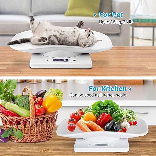 Goldmeet Pet Scale for Small Animals & Kitchen, Max 33lb Capacity with Tape Measure - Ideal for Newborn Kittens/Puppies Under 11 Inches