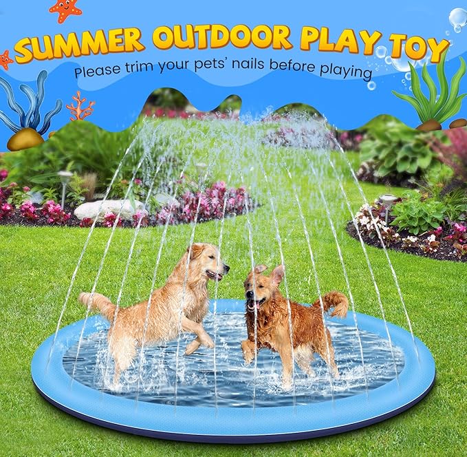 Splash Pad for Kids and Dogs, 87'' Extra Large Splash Pad for Toddlers 1-3 and Kids Ages 4-8, Non Slip Thicken Sprinkler Dog Pool Summer Outdoor Water Toys for Backyard