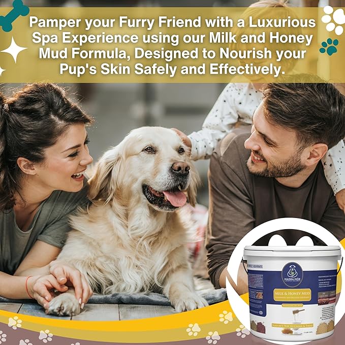 Worldwide Nutrition Madra Mor Milk & Honey Mud Spa Bath for Dogs | Dog Bath for Dog Grooming | Dog Coat Skin Care Products | 7.5lb Pail Mud Bath Dog Essentials with Multi-Purpose Key Chain, brown