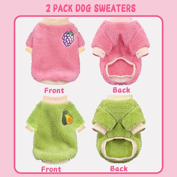 Winter Dog Clothes for Small Dogs, Warm Fleece Puppy Sweater, Cute Small Dog Sweaters for Girls Like Teacup Chihuahua Yorkie Clothing, XS, 2 Pack