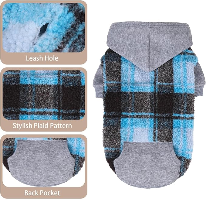 PUPTECK Dog Hoodie Puppy Sweatshirt Warm Dog Sweater Winter Clothes Cold Weather Coats for Small Medium Large Dogs, Blue, S