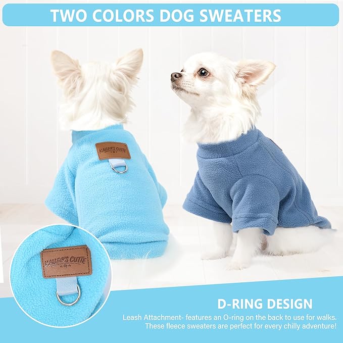 2 Pack Dog Sweaters Warm Fleece Dogs Sweatshirt for Small Medium Dogs with Leash Ring Pet Puppy Coat Apparel Winter Dog Clothes for Chihuahua, Yorkie, Bulldog, Dachshund Cats XS, Blue