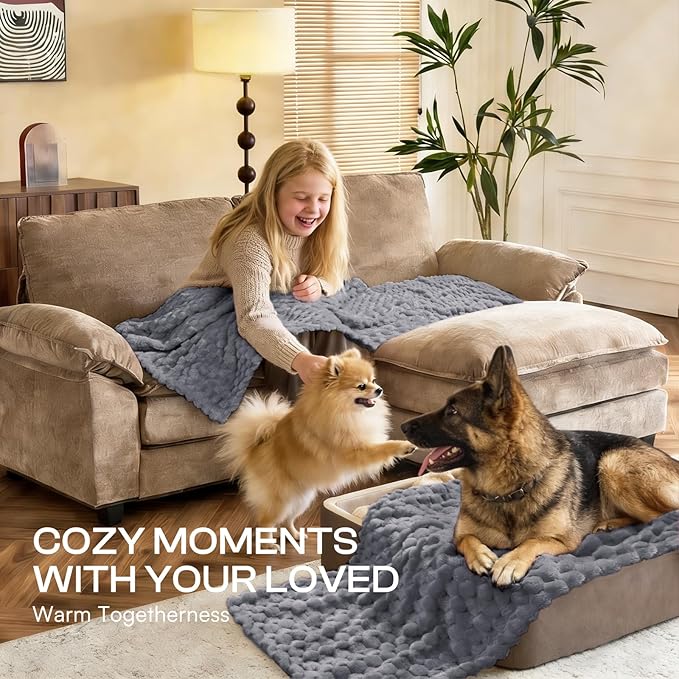 Luciphia 300GSM Fleece Dog Blanket for Small Medium Large Dogs 3D Jacquard 1 Pack 3 Flannel Puppy Cat Pet Throw Blankets Soft Washable Decorative Furniture Protect Pcs3-Grey, S(23''x16'')