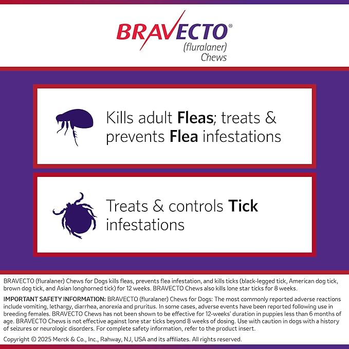 BRAVECTO Chew for Dogs, Flea & Tick, 1 Chew, 12 Week Supply, 22-44 lbs., Green Box