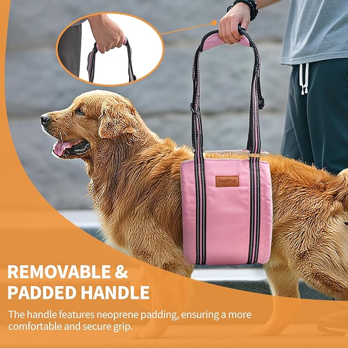 Dog Lift Harness for Large Dogs, Adjustable Comfortable Dog Sling with Handle, Knee & Rear Leg Support for Torn ACL Rehabilitation, Weak Rear Legs, Helps Senior, Disabled Canines(Pink,M)