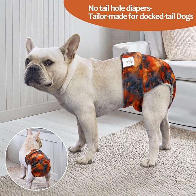 CuteBone Washable Dog Diapers Female No Tail Hole 3 Pack Reusable Doggie Period Training Pants for Docked-Tail Frenchie French Bulldog Boston Terrier Without Tail WWD28XS