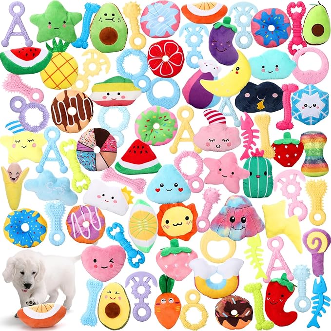Hungdao 80 Pcs Valentines Dog Toys Bulk Squeaky Dog Gifts for Medium Small Puppy Stuffed Plush Chew Toys Small Pet with Squeakers for Puppies Teething(Vivid Style)