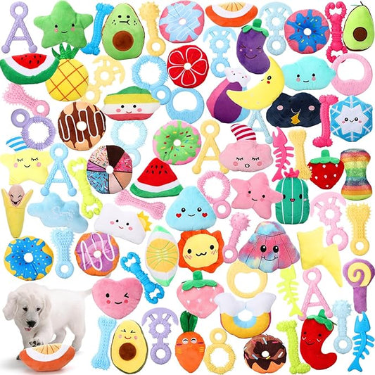 Hungdao 80 Pcs Valentines Dog Toys Bulk Squeaky Dog Gifts for Medium Small Puppy Stuffed Plush Chew Toys Small Pet with Squeakers for Puppies Teething(Vivid Style)