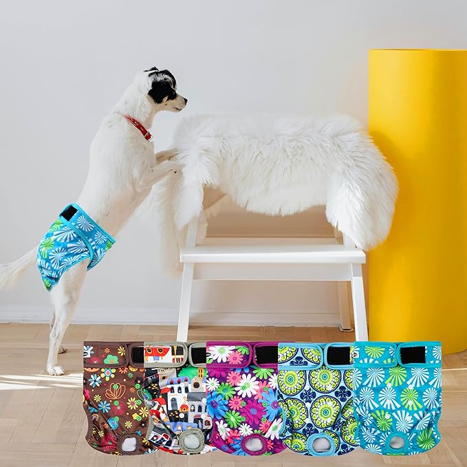 Reusable Washable Dog Diapers Female, Highly Absorbent Doggie Diapers, Size Adjustable Puppy Diapers for Dog Period Panties(5 Pack)