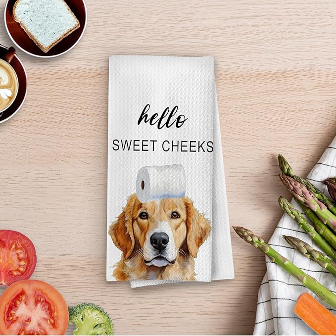 Golden Retriever Bathroom Towels - Funny Golden Retriever Decorative Waffle Weave Hand Towels for Toilet Bathroom, 16×24 Inches