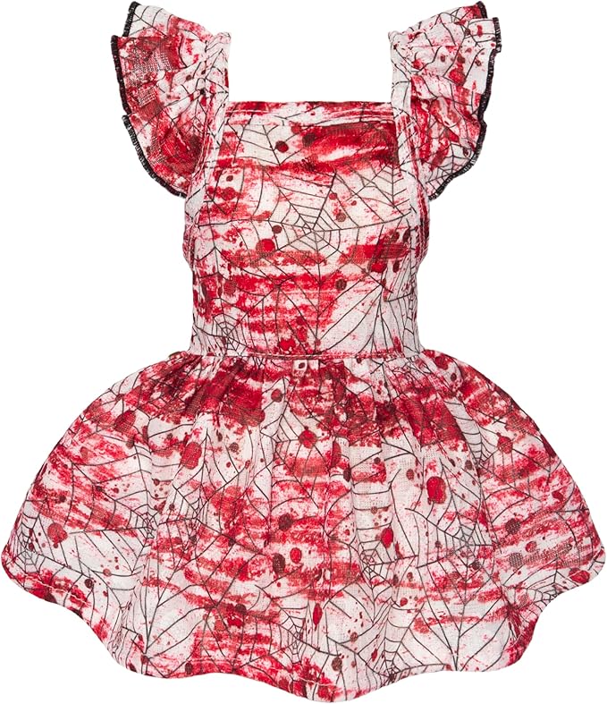 Fitwarm Halloween Spiderweb Dog Dress, Funny Dog Halloween Costumes, Doggy Clothes for Small Dogs Girl, Pet Apparel, Red, White, Black, XXS
