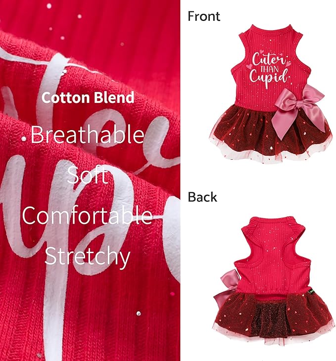 Fitwarm Cuter Than Cupid Dog Tulle Dress, Cute Girl Dog Clothes, Funny Pet Apparel, Burgundy Red, Medium
