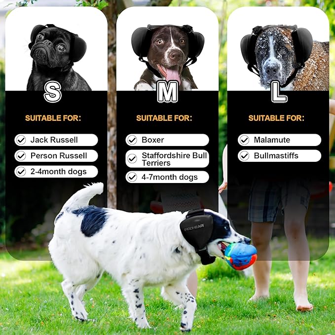 PROHEAR Ungrade GEL Pads Dog Ear Muffs, Dog Hearing Protection for Firework, NRR 28dB for Thunder, Hunting, Tourism,Small - Black