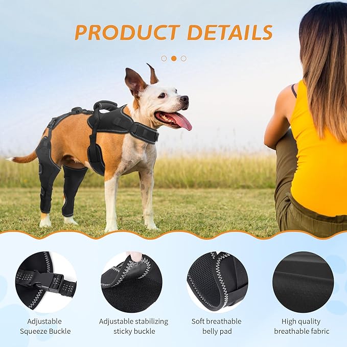 Dog ACL Brace Hind Leg - Provides Joint Protection and Warmth, Upgraded Adjustable Leg and Hip, Dogs Rear Leg Wrap Harness Set for Leg Wound Care and Lick Prevention, XXL