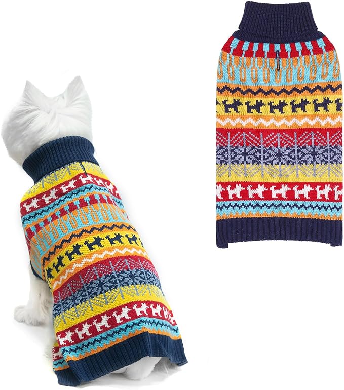 Mihachi Dog Sweater - Winter Coat Apparel Clothes with Colorful Stripes for Cold Weather