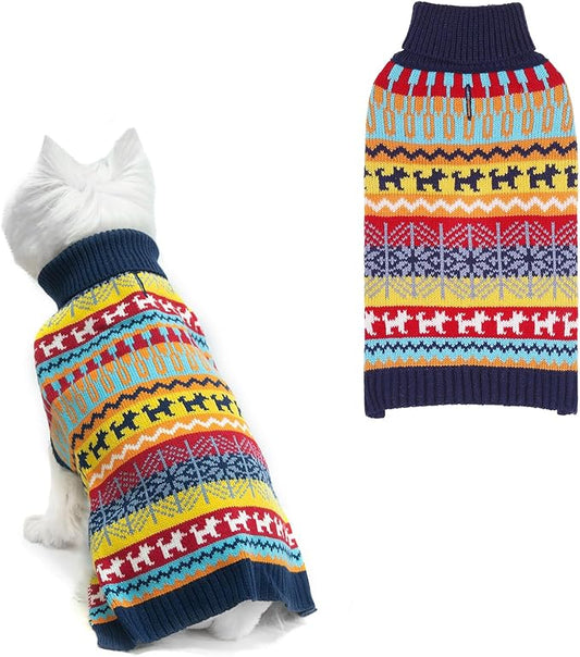 Mihachi Dog Sweater - Winter Coat Apparel Clothes with Colorful Stripes for Cold Weather