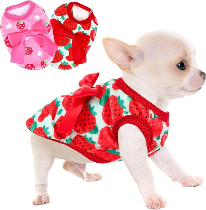 2 Pieces Dog Sweater for Small Dogs XXS Dog Clothes Chihuahua Puppy Sweaters Strawberry Teacup Chihuahua Yorkie Puppy Clothes XXS Pet Sweater (Strawberry, X-Small)