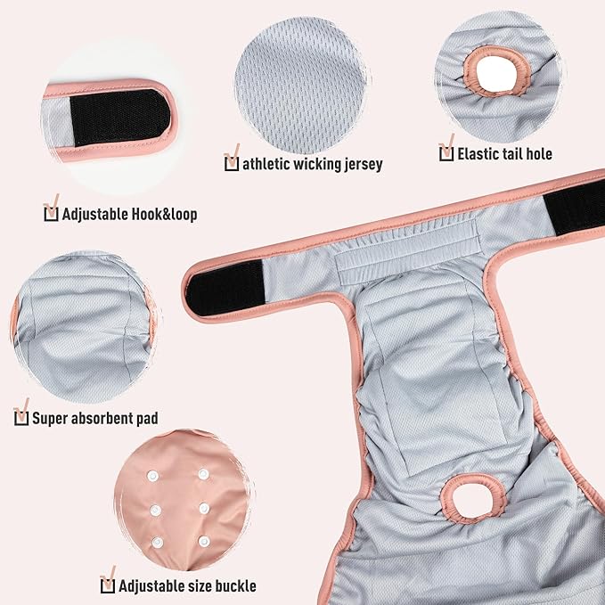 Female Dogs Diapers Belly Bands, Washable Reusable Female Doggy Wraps Panties for Doggie Puppy Pooping Potty Training Heat Incontinence Marking Pañal para Perro Pink Brown Purple Medium