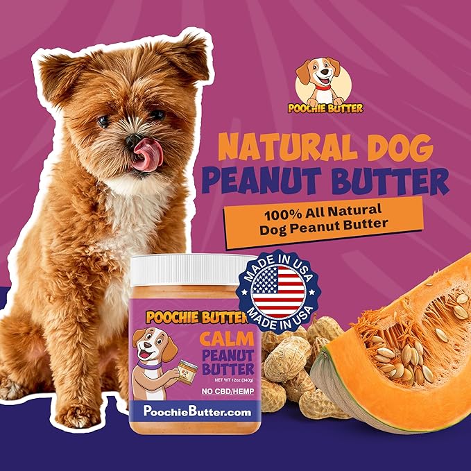 Calming Dog Peanut Butter - Made in USA, Creamy Spread for Lick Mats & Food Toppers - Dry-Roasted Peanuts Non-GMO No Sugar Added Dog Treats | 12 oz (Pack of 2)