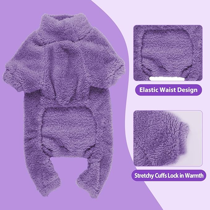Fuzzy Dog Pajamas Turtleneck Dog Clothes Warm Soft Cozy Lightweight Dog Pjs Dog Sweaters for Small Dogs(Purple-S/M)