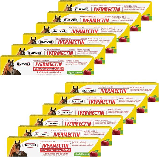 Ivermectin Paste Dewormer - 6.08g dose @ 1.87%-Apple Flavored, 12 Count