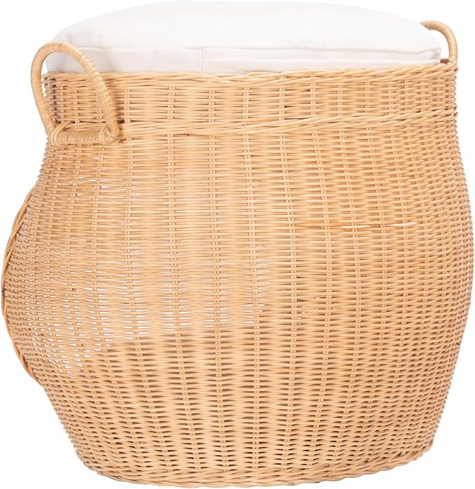 SAFAVIEH Home Collection Faati Honey Brown Rattan Pet Cat Bed with White Cushion, Ideal for Living Room, Bedroom, Entryway (Fully Assembled)