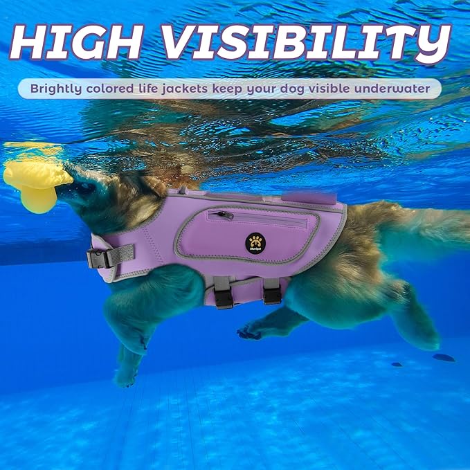 Dog Life Jacket Shark, Good Visibility Dog Life Vest for Swimming Boating, Reflective & Adjustable Pet Swim Floating Vest with High Buoyancy for Small Medium Large Dogs (Lilac, X-Large)