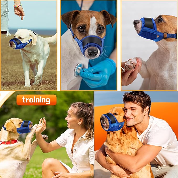 Dog Muzzle for Large Dogs, Soft Material with Reflective & Adjustable Strap, Stop Biting, Barking, Chewing, Breathable Mouth Guard for Biting Chewing Grooming, Allow Panting Drinking (Blue, L Size)