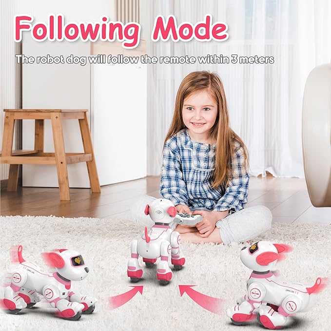 SONOMO Remote Control Robot Dog Toy, Interactive Robotic Puppy Toys - Fun and Programmable Stunt Robot Dog for Kids Ages 3-8 Pink (Pink)