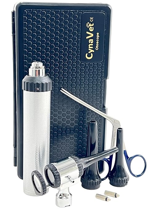 ArtLaB-Premium Veterinary Otoscope Set Kit Veterinary Diagnostic Set Instrument with Reusable Ear Speculas Set -Veterinary Diagnostic Otoscope Set and Hartman Speculum (Vet Slit Head with Forceps)