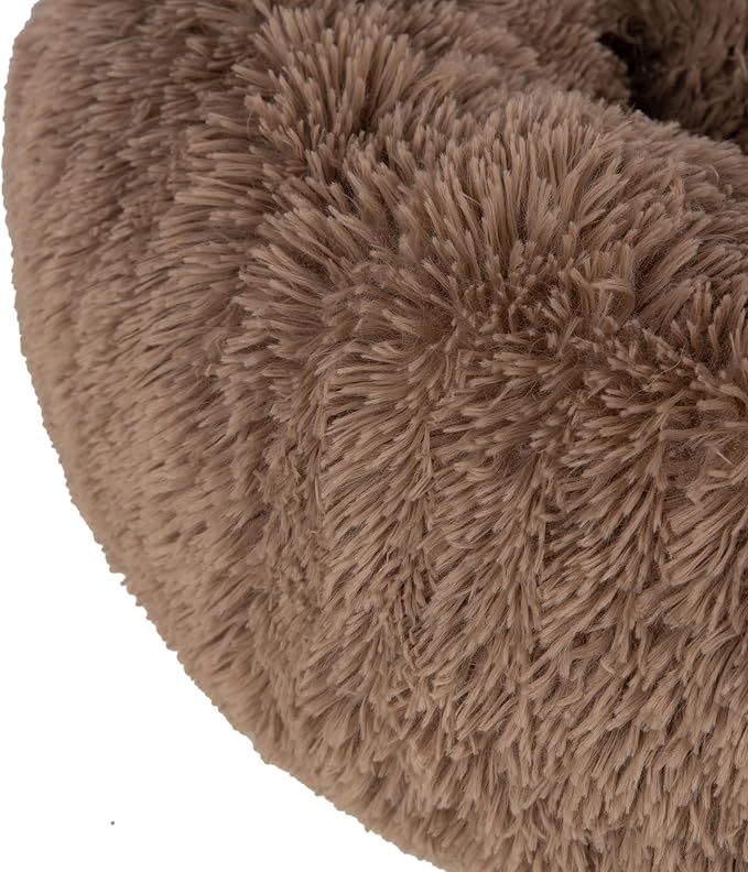 Best Pet Supplies Round Calming Dog Bed for Small, Medium & Large Dogs, Plush Donut Cuddler Pet Bed w/Raised Rim for Head, Neck Support, Anti-Slip Bottom Washable Bed - Caramel, 27 x 27 x 7.5