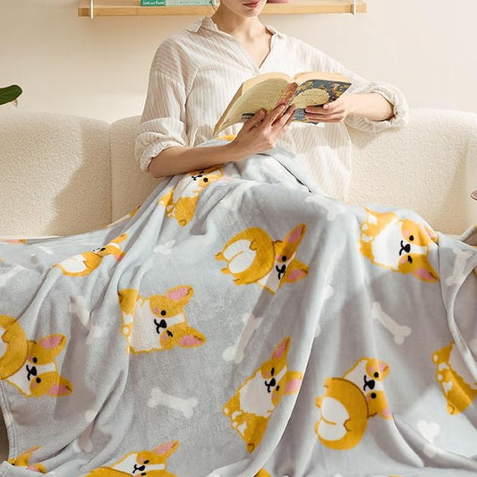Bedsure Cute Dog Blanket for Kids as Birthday Gifts - Corgi Gifts for Corgi Lovers Girls Boys Women Teens, GentleSoft Cozy Home Decor Animal Pattern Blankets for Couch Sofa Bed Camping, Grey, 50x60