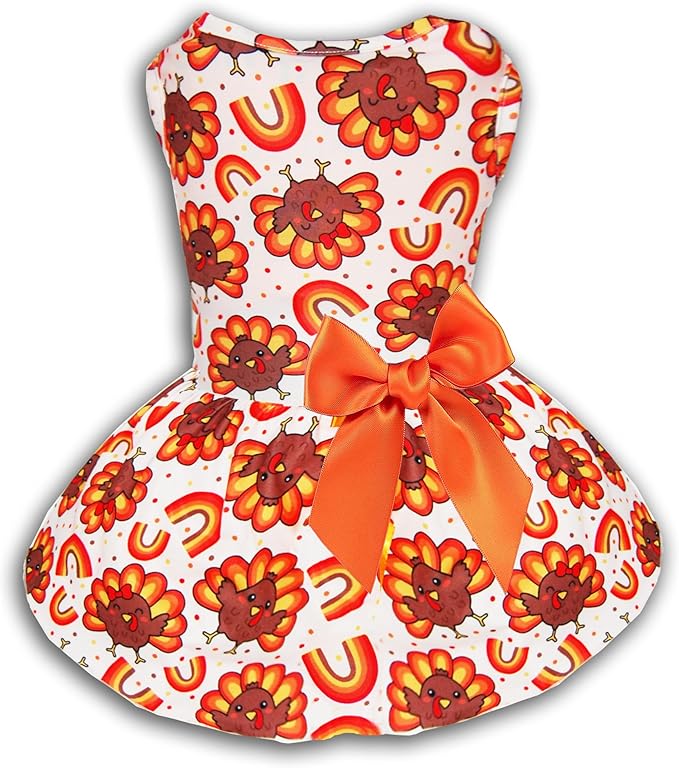 Thanksgiving Turkey Dog Dress, Cute Fall Holiday Pet Outfit for Small and Medium Dogs Autumn Harvest Costume for Puppy Girls and Boys