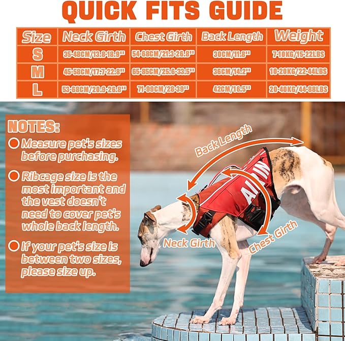 Dog Life Jacket, Inflatable Life Jacket Red Air-in Swimming Safety& Comfort for Water Adventure in Dog Life Vests for Boating with Reflective Words, for Furry Companion-Size M