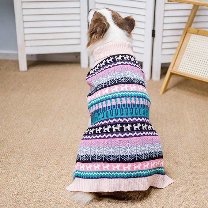Dog Sweater - Winter Coat Apparel Clothes with Colorful Stripes for Cold Weather