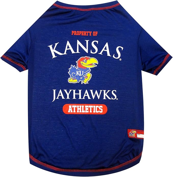 Pets First Collegiate KANSAS JAYHAWKS Dog T-Shirt, Medium. - Licensed Shirt for Pets Team Colored with Team Logos.- Premium Stretchable Materials for the Comfrot of your Dog & Cat.