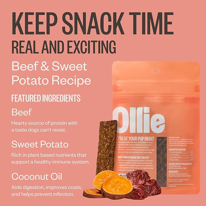 Ollie Jerky Dog Treats Variety Pack, Chicken and Apple and Beef and Sweet Potato Bundle, All Natural, Healthy, Made with Real Meat 5 Oz. Pack of 2