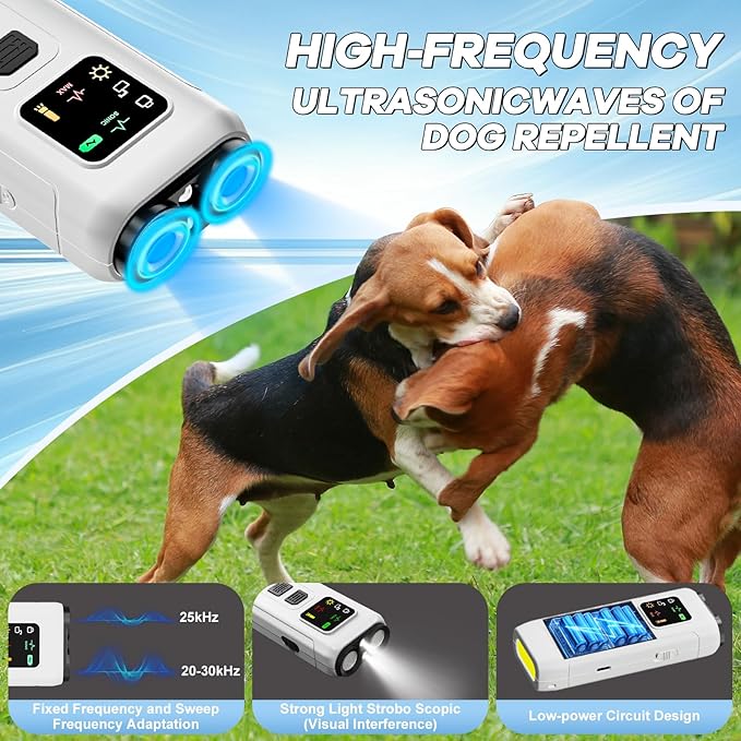 Ultrasonic Dog Bark Deterrent & Anti-Barking Training Device, 3 Modes to Stop Dog Barking, Handheld Tool, Safe, Rechargeable, Compact and Portable, Suitable for Indoor/Outdoor Use(White)